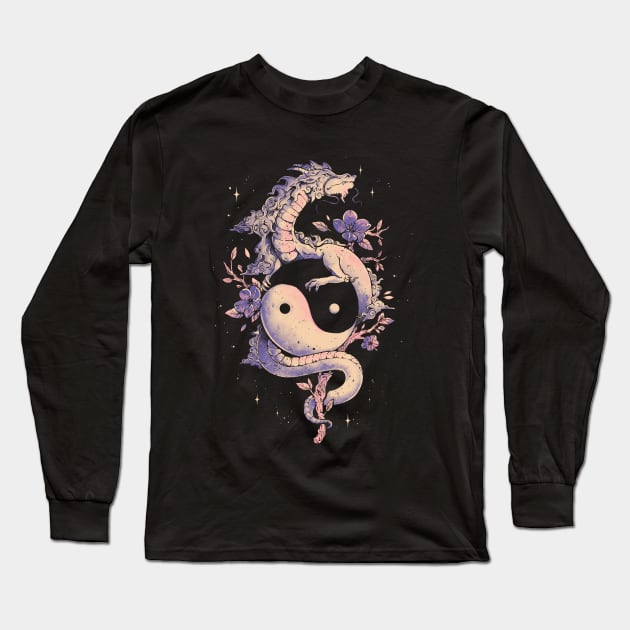 Dragon Flower - Cool Oriental Yin Yang Gift Long Sleeve T-Shirt by eduely